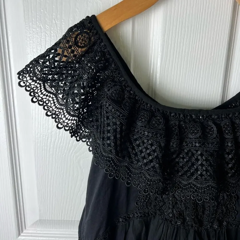 Charo Ruiz Ibiza Black Off Shoulder Lace Layered Asymmetric Vaiana Dress L - Picture 7 of 12